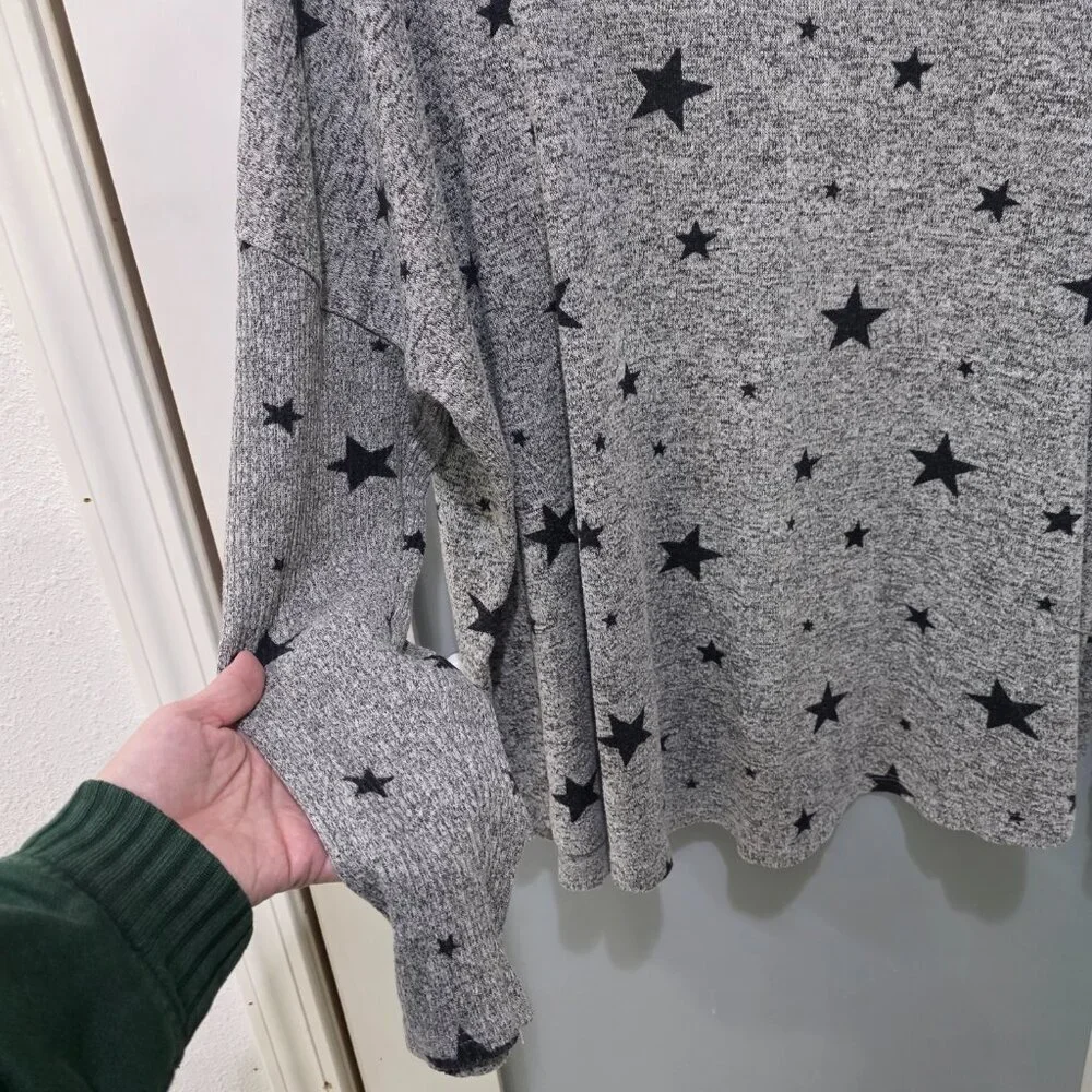 Buffalo David Bitton XXL Star Print Sweater Top Cozy Knit Batwing Sleeve Gray - Picture 4 of 9